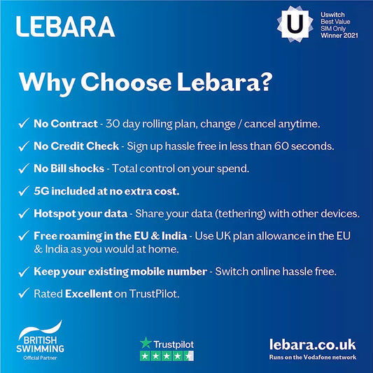 Lebara mobile Pay As You Go Triple Cut Sim Low Cost International Calls, SMS & Data